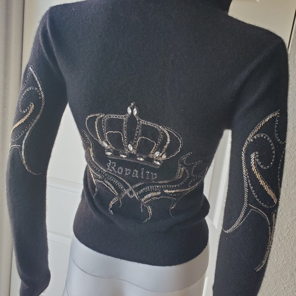 Raw 7 Black 100% Cashmere Bling Full Zip Hoodie - Picture 14 of 15